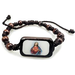 8mm Catholic Bracelet, St.Benedict Mary Jesus Wooden Handmade Beads, Adjustable