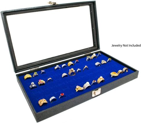 Novel Box Half-Size Glass Top Black Jewelry Display Case + Black 36 Slot Ring/Cufflink Display Insert + Custom NB Pouch in Saudi Arabia