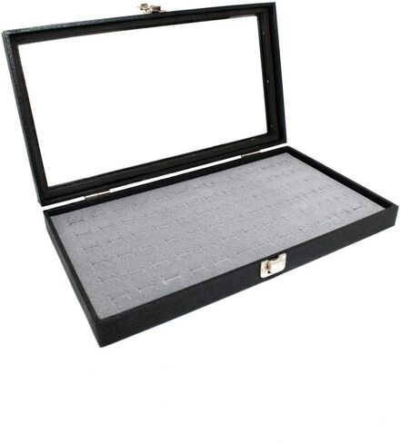 Novel Box Half-Size Glass Top Black Jewelry Display Case + Black 36 Slot Ring/Cufflink Display Insert + Custom NB Pouch in Saudi Arabia