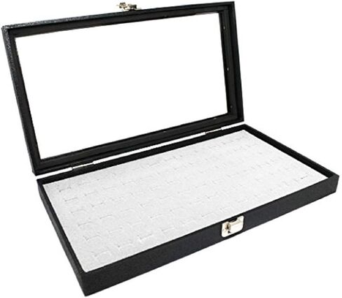 Novel Box Half-Size Glass Top Black Jewelry Display Case + Black 36 Slot Ring/Cufflink Display Insert + Custom NB Pouch in Saudi Arabia