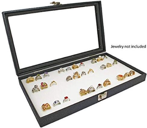 Novel Box Half-Size Glass Top Black Jewelry Display Case + Black 36 Slot Ring/Cufflink Display Insert + Custom NB Pouch in Saudi Arabia