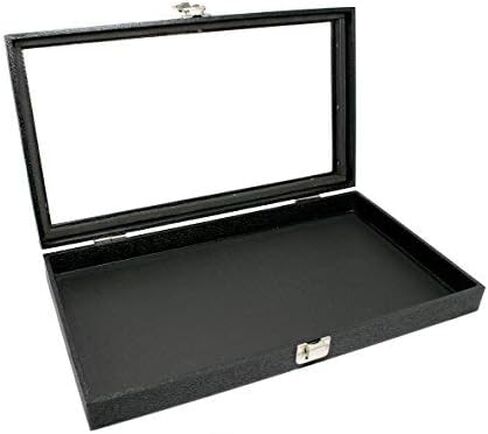 Novel Box Half-Size Glass Top Black Jewelry Display Case + Black 36 Slot Ring/Cufflink Display Insert + Custom NB Pouch in Saudi Arabia