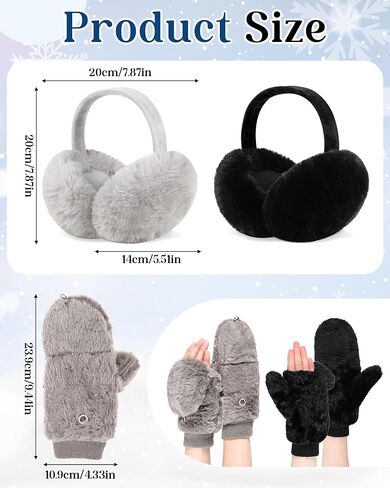 4 Pack Winter Ear Muffs and Faux Fur Flip Mittens Set Womens Outdoor Ear Warmers Ear Covers Convertible Fingerless Gloves in Saudi Arabia