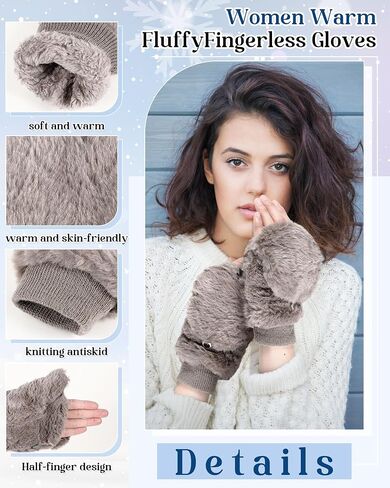 4 Pack Winter Ear Muffs and Faux Fur Flip Mittens Set Womens Outdoor Ear Warmers Ear Covers Convertible Fingerless Gloves in Saudi Arabia