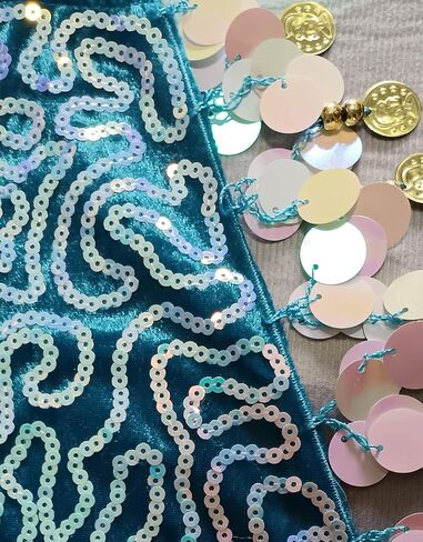Belly Dance Hip Scarf with Color Gopper gong Slice Glitter Sequin Sparkle Wrap Skirt for Women Outfit Accessory in Saudi Arabia