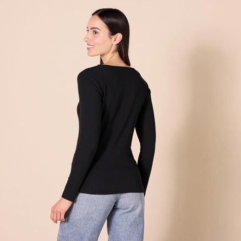 Amazon Essentials Women's Cinched V-Neck Long Sleeve Slim-Fit Rib-Knit T-Shirt, Pack of 2 in Saudi Arabia