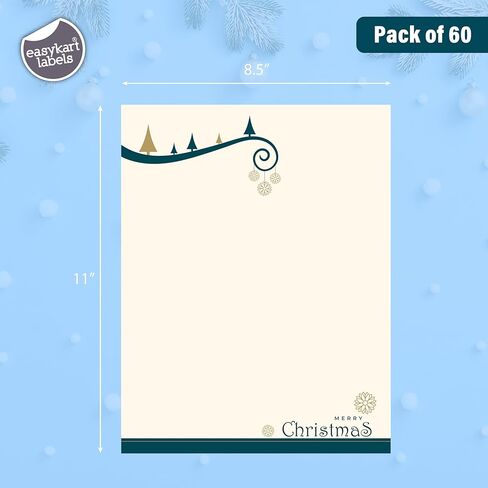 easykart labels Christmas Stationery Paper Letterhead Sheets 60 Pack Holiday Xmas Theme Design For Writing Letters Computer Office Notes & Printing Supplies Size 8.5" X 11" in Kuwait