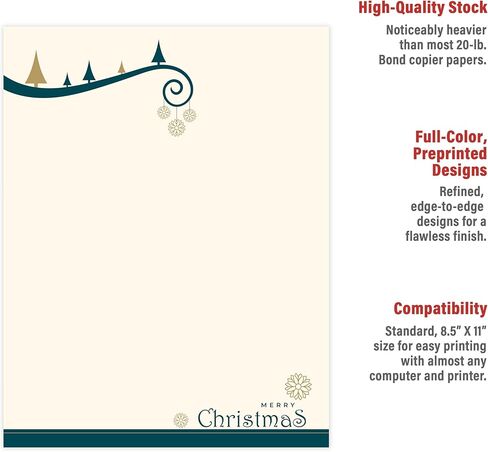 easykart labels Christmas Stationery Paper Letterhead Sheets 60 Pack Holiday Xmas Theme Design For Writing Letters Computer Office Notes & Printing Supplies Size 8.5" X 11" in Kuwait