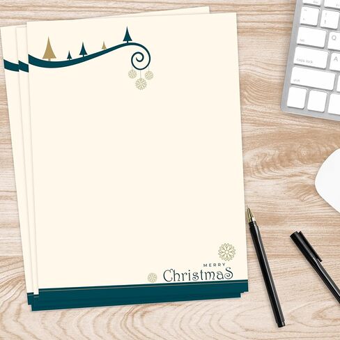 easykart labels Christmas Stationery Paper Letterhead Sheets 60 Pack Holiday Xmas Theme Design For Writing Letters Computer Office Notes & Printing Supplies Size 8.5" X 11" in Kuwait