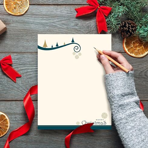 easykart labels Christmas Stationery Paper Letterhead Sheets 60 Pack Holiday Xmas Theme Design For Writing Letters Computer Office Notes & Printing Supplies Size 8.5" X 11" in Kuwait