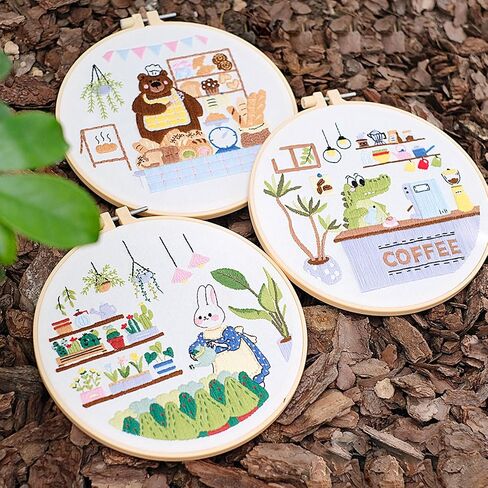 HAND U JOURNEY 3Pcs 7.8 Inches Original Design - Cartoon Rabbit, Crocodile, Bear Embroidery Starter Kit with 28 Stitch Technique Instruction Booklet - Perfect for Beginners in Saudi Arabia