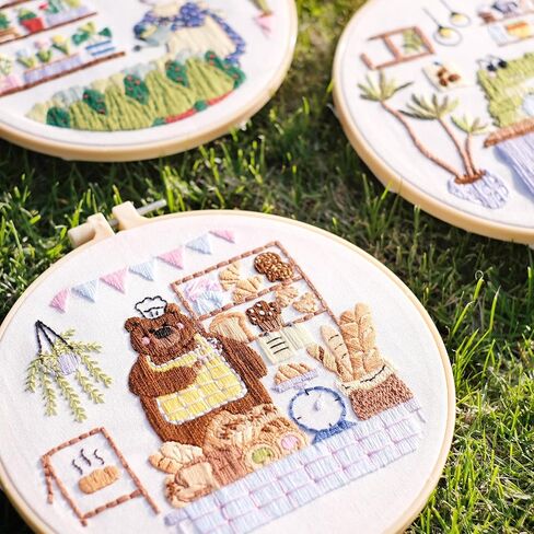 HAND U JOURNEY 3Pcs 7.8 Inches Original Design - Cartoon Rabbit, Crocodile, Bear Embroidery Starter Kit with 28 Stitch Technique Instruction Booklet - Perfect for Beginners in Saudi Arabia