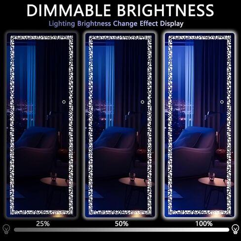 مرآة Led بطول 55 بوصة × 17 بوصة من Hasipu، مرآة كاملة الطول مع نمط زهرة البوكر المضيئة، مرآة LED كاملة الطول، تعتيم مرآة مثبتة على الحائط و3 أوضاع ألوان لغرفة النوم in Kuwait