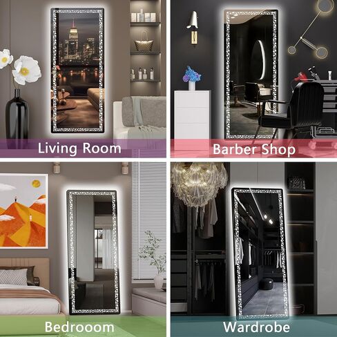 مرآة Led بطول 55 بوصة × 17 بوصة من Hasipu، مرآة كاملة الطول مع نمط زهرة البوكر المضيئة، مرآة LED كاملة الطول، تعتيم مرآة مثبتة على الحائط و3 أوضاع ألوان لغرفة النوم in Kuwait