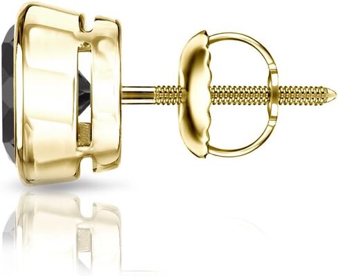 Diamond Wish 14k Yellow Gold Round Black Diamond SINGLE STUD Earring (1/4-2ct TW) Bezel Set, Screw-Back in Saudi Arabia