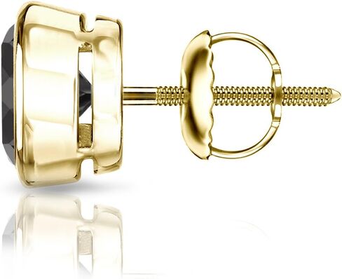 Diamond Wish 14k Yellow Gold Round Black Diamond SINGLE STUD Earring (1/4-2ct TW) Bezel Set, Screw-Back in Saudi Arabia