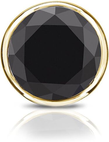 Diamond Wish 14k Yellow Gold Round Black Diamond SINGLE STUD Earring (1/4-2ct TW) Bezel Set, Screw-Back in Saudi Arabia