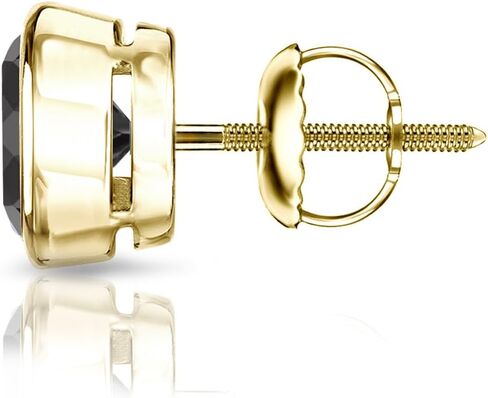 Diamond Wish 14k Yellow Gold Round Black Diamond SINGLE STUD Earring (1/4-2ct TW) Bezel Set, Screw-Back in Saudi Arabia