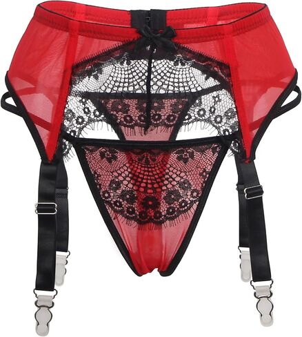 comeondear Plus Size Garter Belt for Women Sexy Black Suspender Belt Lace With Floral Pattern Thong for Thighs Highs in Kuwait
