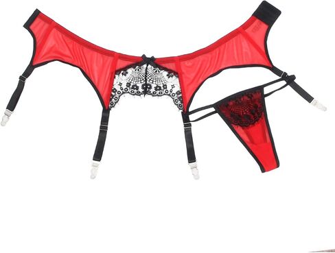 comeondear Plus Size Garter Belt for Women Sexy Black Suspender Belt Lace With Floral Pattern Thong for Thighs Highs in Kuwait