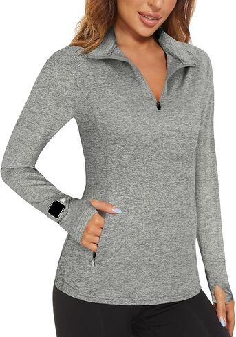 Viracy Womens Long Sleeve Workout Tops Quick Dry Half Zip Moisture Wicking Running Athletic T-Shirts with Pockets in Saudi Arabia