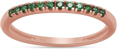 AFFY Round Cut Simulated Green Emerald Stackable Anniversary Wedding Band Ring In 14K Gold Plated 925 Sterling Silver Ring For Women in Kuwait
