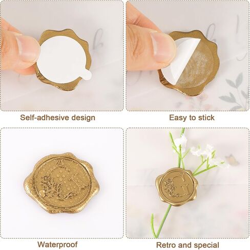 50pcs Wax Seal Stickers, Self-Adhesive Letter Wax Stickers Gold Alphabet Wax Stickers Invitation Envelope Seal Stickers for Wedding Christmas Party (B) in Saudi Arabia