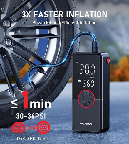 Tire Inflator Portable Air Compressor, Electric Air Pump for Car Tires with Pressure Gauge, 3X Faster Portable Tire Inflator for Car with Deflation Mode, 150PSI Bike Tire Pump for Car, Motor Bike Ball in Saudi Arabia