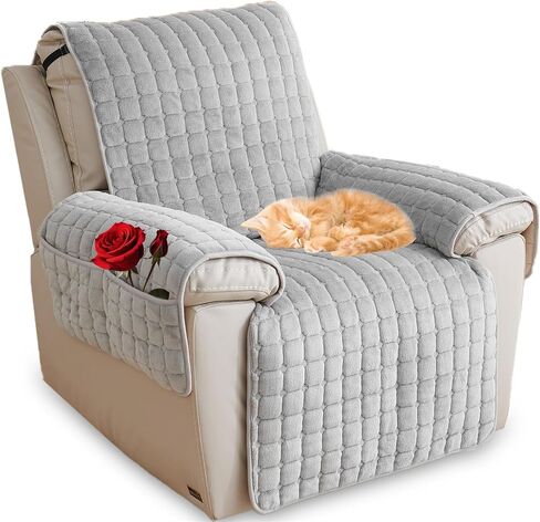 Recliner Chair Cover,Non Slip Thickened Flannel 1 2 3 Seater Soft Warm Reclining Chair Cover with Side Pocket Cushion Sofa Slipcovers Armchair Cover for Living Room (Grey,53 * 190cm) in Saudi Arabia