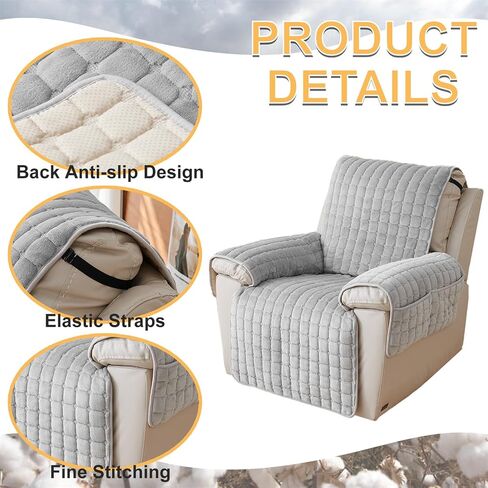 Recliner Chair Cover,Non Slip Thickened Flannel 1 2 3 Seater Soft Warm Reclining Chair Cover with Side Pocket Cushion Sofa Slipcovers Armchair Cover for Living Room (Grey,53 * 190cm) in Saudi Arabia