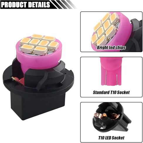 10PCS T10 194 168 Car Dash Instrument LED Light Bulbs with Twist Lock Socket, Bright Panel Gauge Cluster Dashboard Light Bulbs, Car Interior Replacement Bulbs for Map Dome Lights (Pink&Purple) in Kuwait