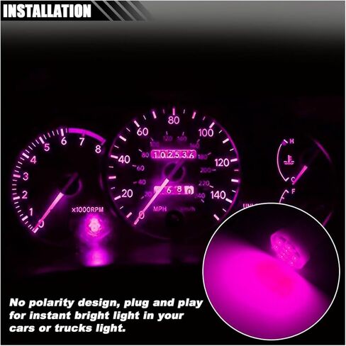 10PCS T10 194 168 Car Dash Instrument LED Light Bulbs with Twist Lock Socket, Bright Panel Gauge Cluster Dashboard Light Bulbs, Car Interior Replacement Bulbs for Map Dome Lights (Pink&Purple) in Kuwait