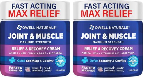OWELL NATURALS Joint & Muscle Therapy Cream - All-Natural- Maximum Strength Relief & Recovery for Back, Neck, Hands, Feet, Shoulder - Fast-Acting, Non-Greasy, Made in USA in Kuwait