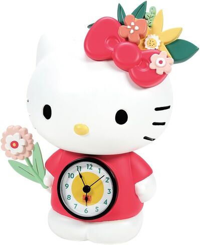 Enesco Allen Designs Hello Kitty Holding a Flower Desk Clock- Battery Operated Pendulum Analog Clock, Stone Resin Decorative Clocks for Walls Home Decor Kitchen Clocks, 9.91 Inch in Saudi Arabia