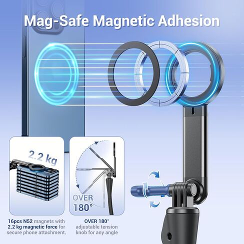 Extended Magnetic Flexible Tripod for iPhone, Height & Angle Adjustable Bendable Octopus Tripod Cellphone Stand for Magsafe & Android & Compact Camera & GoPro Travel Selfie/Vlogging/Video Recording in Saudi Arabia
