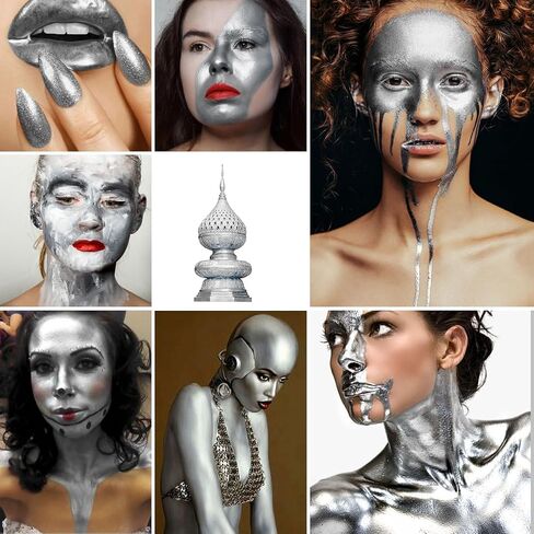 DE'LANCI Gold Face Paint Kit Metallic Powder,Fine Metal Powder Body Paint for Adults Kids,SFX Cosmetic Kit Christmas Paint with Mixing Liquid and 2 Brushes,parkling Halloween Makeup in Saudi Arabia