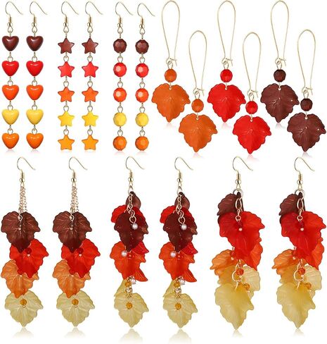 9 Pairs Thanksgiving Earrings Fall Turkey Pumpkin Leaf Charms Dangle Earrings Handmade Layered Maple Leaves Hoop Dangling Earrings Set for Women Girls Variety Pack Fun Thanksgiving Holiday Themed Color Star Heart Beads Earrings Jewelry Accessories in Saudi Arabia