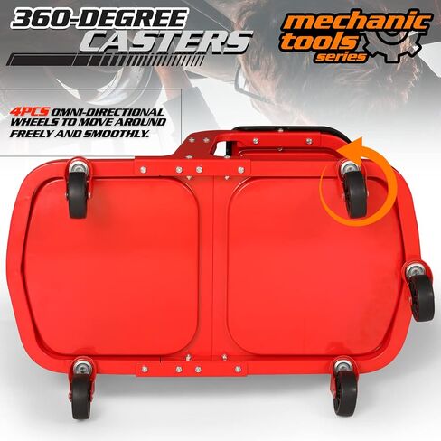 M-AUTO Garage Roller Seat Heavy Duty Rolling Shop Mechanic Creeper/Shop Stool with Tool Tray and Equipment Rack, 300LBS Capacity Creeper Seat with 5 Rollers for Detailing Car, Red in Saudi Arabia