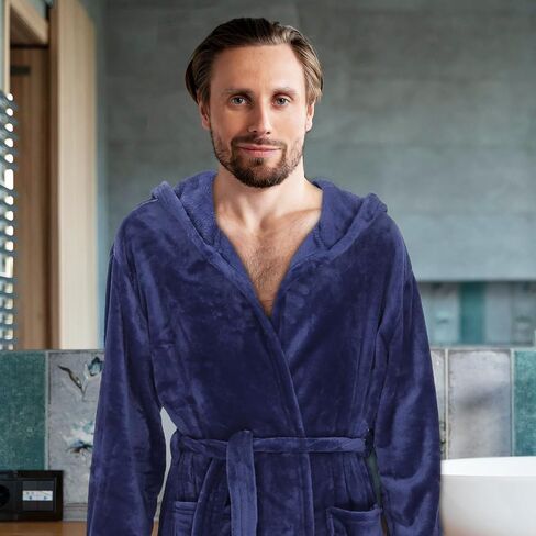 Holibanna رجالي مقنعين رداء غامض رجالي رداء حمام طويل سبا رداء مع حزام 2 جيوب لينة دافئة طول الركبة البشكير in Kuwait