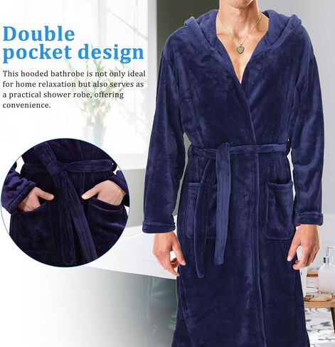 Holibanna رجالي مقنعين رداء غامض رجالي رداء حمام طويل سبا رداء مع حزام 2 جيوب لينة دافئة طول الركبة البشكير in Kuwait