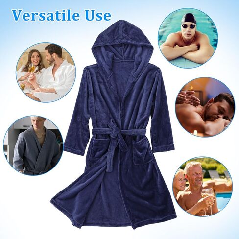 Holibanna رجالي مقنعين رداء غامض رجالي رداء حمام طويل سبا رداء مع حزام 2 جيوب لينة دافئة طول الركبة البشكير in Kuwait