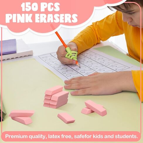Harloon Pack of 150 Pink Eraser Bulk Large Pencil Eraser Latex Free Block Erasers for Art Drawing Teachers Office Supplies, Bevel and Rectangular in Saudi Arabia