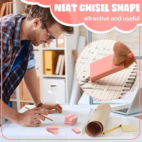 Harloon Pack of 150 Pink Eraser Bulk Large Pencil Eraser Latex Free Block Erasers for Art Drawing Teachers Office Supplies, Bevel and Rectangular in Saudi Arabia