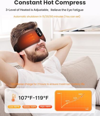 قناع عين ساخن مع سماعة رأس بلوتوث، قناع النوم الحراري اللاسلكي ثلاثي الأبعاد للعلاج العطري من رينفو للعين الجافة، قناع عين كهربائي دافئ للسفر والاسترخاء والتأمل، هدايا عيد الميلاد للرجال والنساء in Kuwait