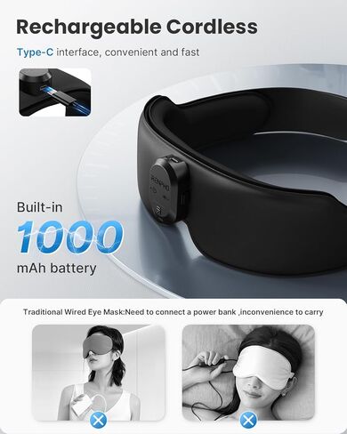 قناع عين ساخن مع سماعة رأس بلوتوث، قناع النوم الحراري اللاسلكي ثلاثي الأبعاد للعلاج العطري من رينفو للعين الجافة، قناع عين كهربائي دافئ للسفر والاسترخاء والتأمل، هدايا عيد الميلاد للرجال والنساء in Kuwait