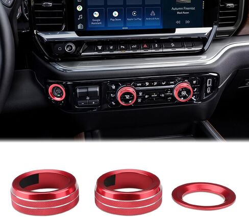 Auovo Volume/Tune Knob Covers A/C Knob Covers Rings Trims Compatible with 2022-2024 Chevy Silverado/GMC Sierra Accessories Car Interior Trim Decorations(5pcs/Set, Red) in Saudi Arabia