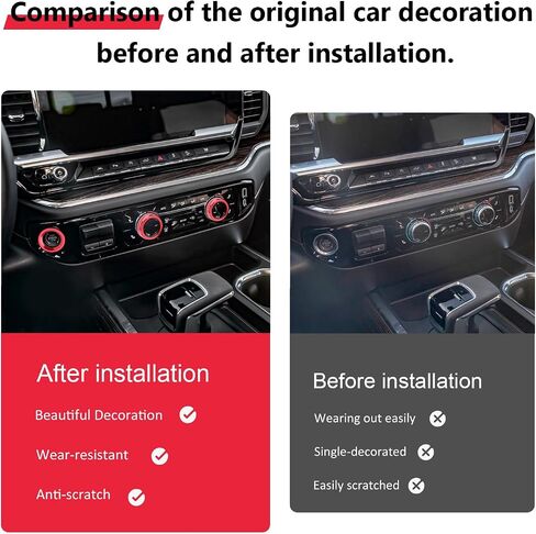 Auovo Volume/Tune Knob Covers A/C Knob Covers Rings Trims Compatible with 2022-2024 Chevy Silverado/GMC Sierra Accessories Car Interior Trim Decorations(5pcs/Set, Red) in Saudi Arabia