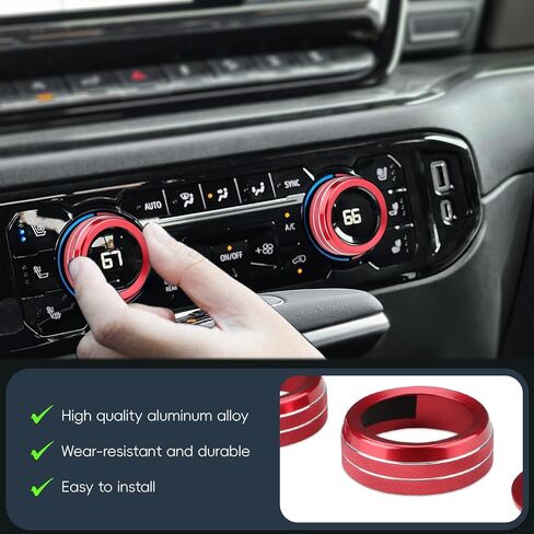 Auovo Volume/Tune Knob Covers A/C Knob Covers Rings Trims Compatible with 2022-2024 Chevy Silverado/GMC Sierra Accessories Car Interior Trim Decorations(5pcs/Set, Red) in Saudi Arabia