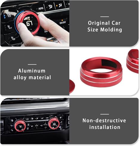 Auovo Volume/Tune Knob Covers A/C Knob Covers Rings Trims Compatible with 2022-2024 Chevy Silverado/GMC Sierra Accessories Car Interior Trim Decorations(5pcs/Set, Red) in Saudi Arabia