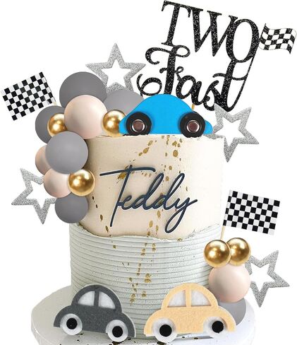 27 PCS Two Fast Cake Toppers Race Car 2nd Birthday Cake Decorations for Racing Car Checkered Flag Birthday Anniversary Party Decorations Supplies (01) in Saudi Arabia